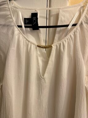 BCX Cream Blouse with Gold Accent Bar